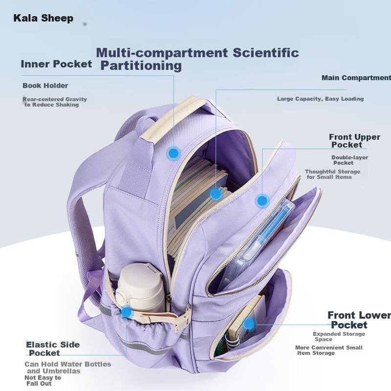 Kala Sheep [New] Middle School Student Backpack Anti-Drop Load-Reducing Spine Protection High School