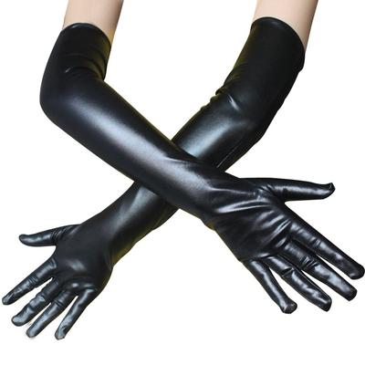 Women's Shiny Faux Leather Long Gloves for Latex Patent Leather Full Fingers Elbow Glove Cosplay Accessory