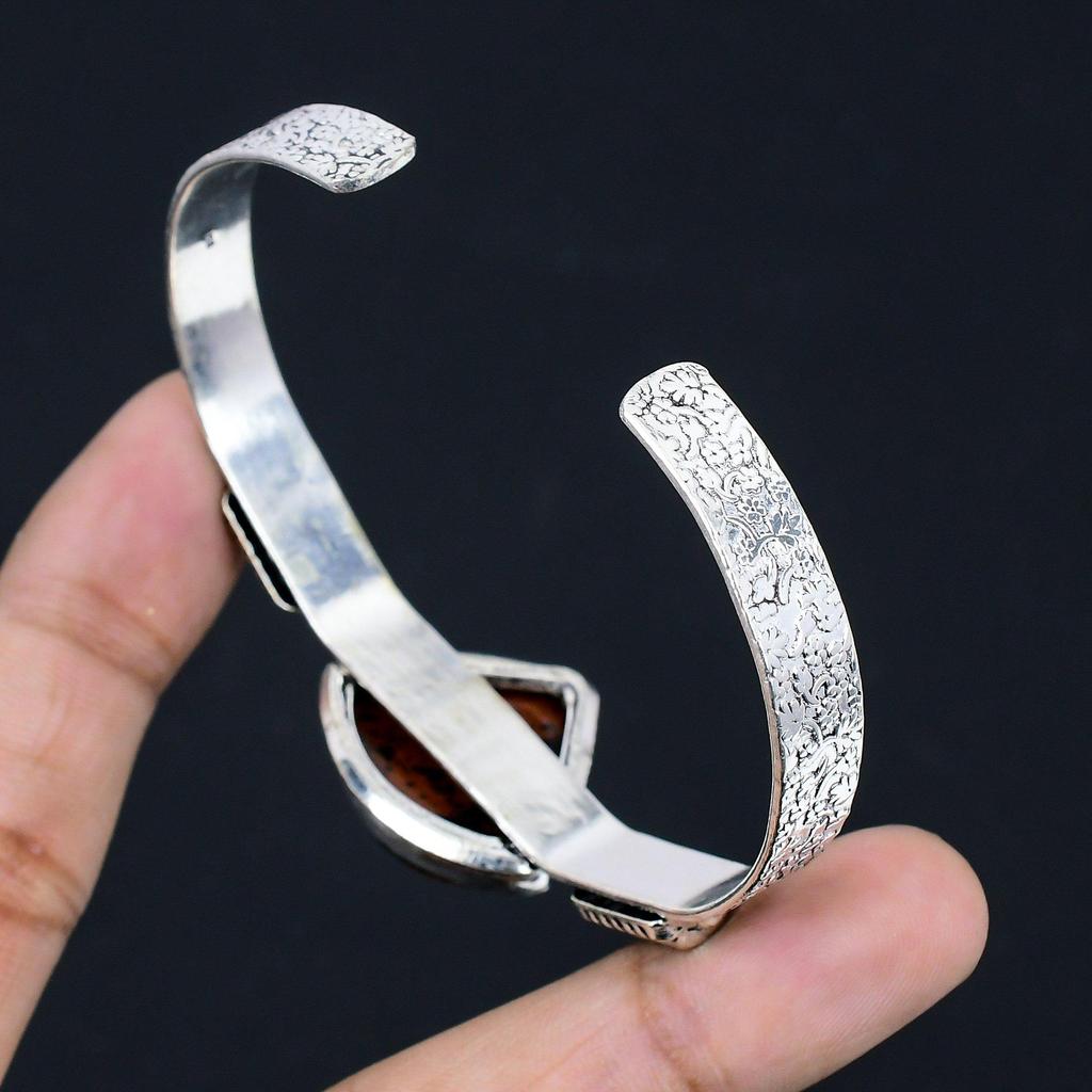 Sterling Silver Trillion Natural Mahogany Obsidian Daughter Boho Bangle Jewelry