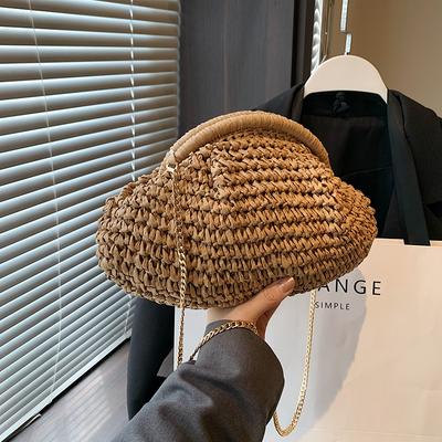 Sommar Ny Halmvävning Crossbodyväska Trendig och Casual Skalväska Damaxelväska med Utmärkt Textur