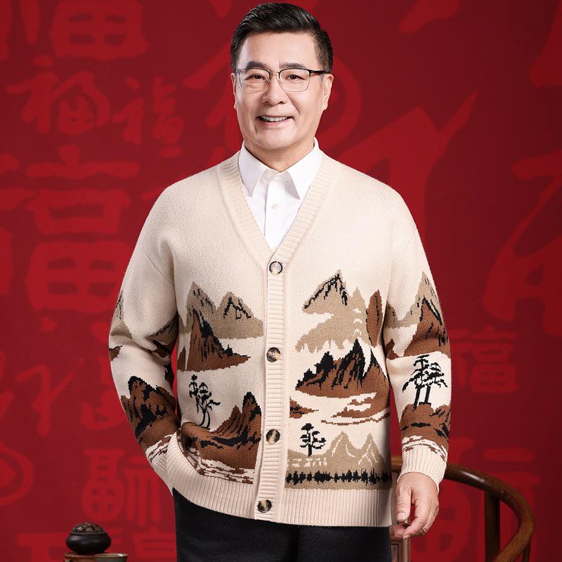 

Chinese Retro Landscape Art Jacket for Middle-aged & Elderly - Ideal Gift for Mom, Dad, or Teacher L