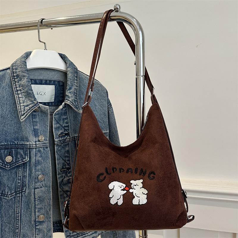 

Осень и зима оленья кожа флис мультяшный рюкзак сумка женская 2025 новый модный ретро тоут повседневный рюкзак большой вместимости