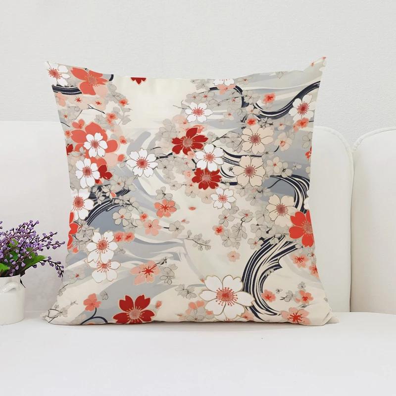 Cushion Cover 50X50 Japanese Cherry Blossom Bed Pillowcases Covers For Bed Pillows Pillow Cases 45X45 Cushions Cover Home Decor