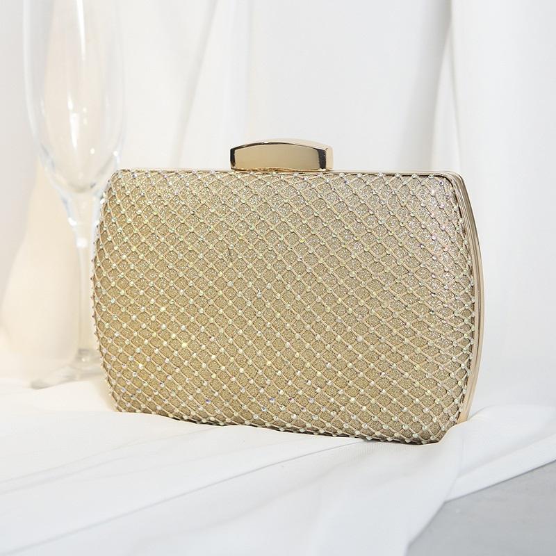 High-end Textured Square Hard Box Evening Clutch Sparkling Rhinestone Decor Chain Crossbody Handbag Women Formal Dress Purse For Banquet Wedding