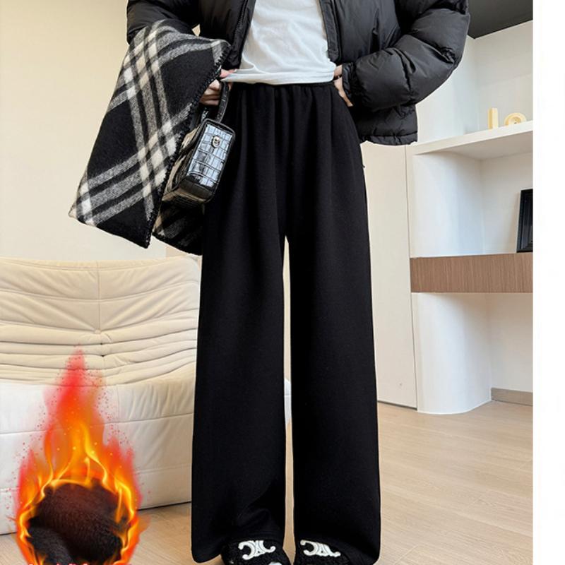 Antelope Cashmere Plus Velvet Wide-leg Pants for Women's Autumn and Winter Casual Narrow Version Straight Pants Thickened Soft Glutinous Rice Pants