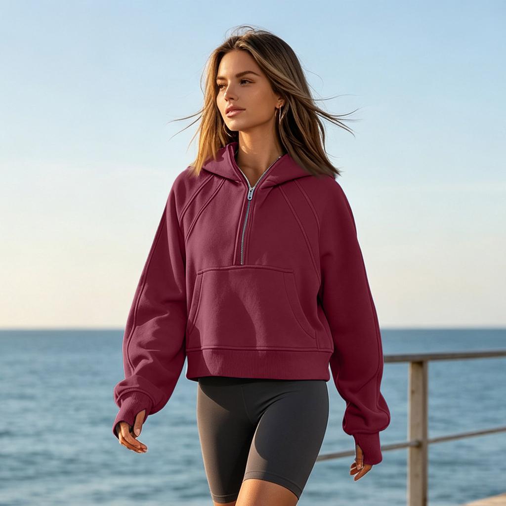 Women's Half Zip Hoodie Cropped Casual Pullover for Athletic Wear