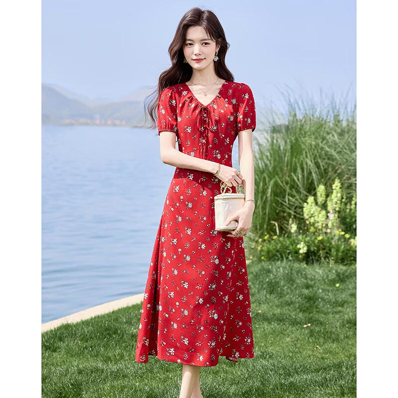 Elegant Vacation Print Short Sleeve Midi Dress