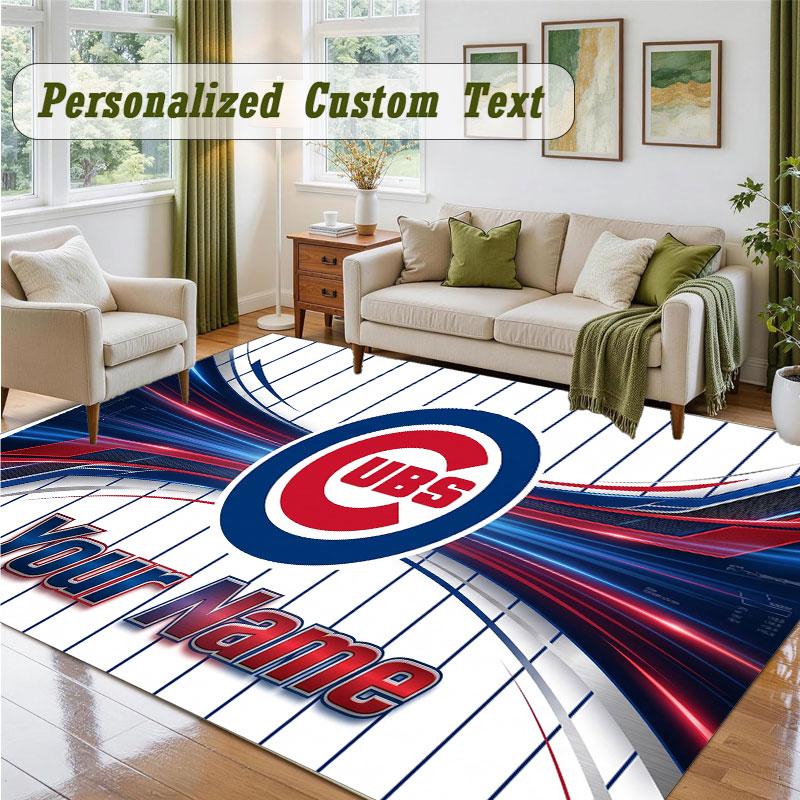 Crystal Velvet Square Rug Custom NameChicago Cubs Pattern Non Slip Home Floor Decor Rug