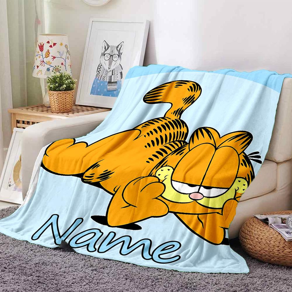 Custom Name Garfield's Quick Meal flannel Blanket for Super Soft Cute Comfort Blanket for Travel Bedding Couch Sofa Blanket