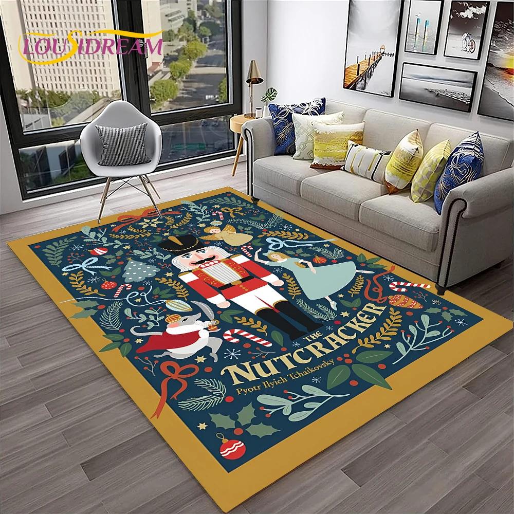 Nutcracker Christmas Tree Cartoon Fairy Tales Carpet Rug for Home Living Room Bedroom Sofa Doormat Decor,kids Non-slip Floor Mat