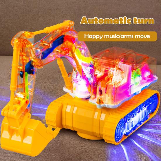 Clear Mechanical Gear Excavator Toy with Colorful LED Lights Music Movable Digging