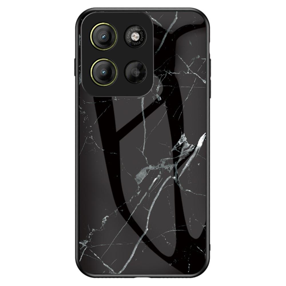 Pro Motorola Moto G15 4G Pouzdro Vzor mramoru Tvrzené sklo+PC+TPU Ochranný kryt na telefon