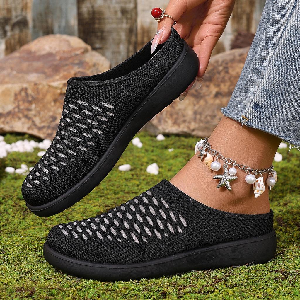 Shoes women's new flat slippers fly-woven mesh casual shoes fashion lazy shoes foot cover breathable mother shoes