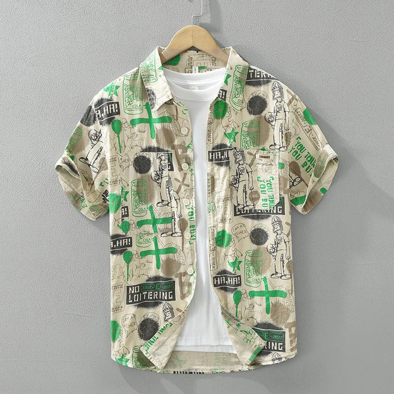 

Summer Fashion Short Sleeve Printed Shirts Short Sleeve Men s Casual Shirt Youth Streetwear Funny Shirt Pure Cotton Men Tops XXXL світло-зелений колір