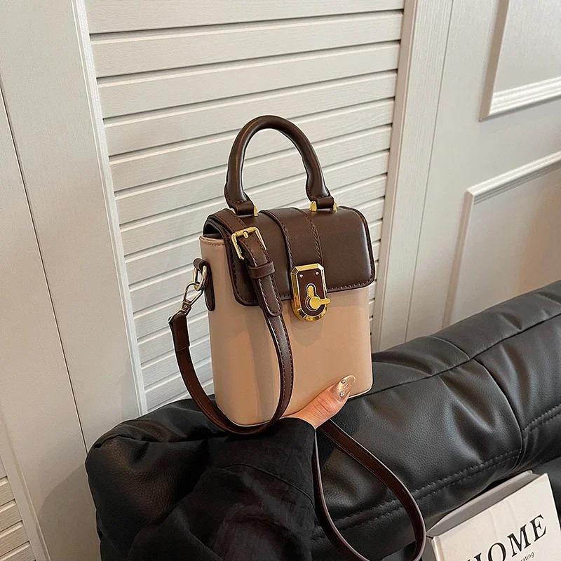 Colorful Contrast Simple Phone Bag for Women PU Leather Flap Design Casual Crossbody Bags Lady Lipstick Bag