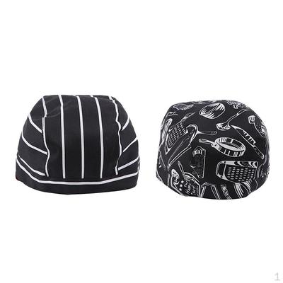 2 Pieces Unisex Kitchen Catering Chef Skull Cap Tie Back Pirate Hat Headwrap Bandana