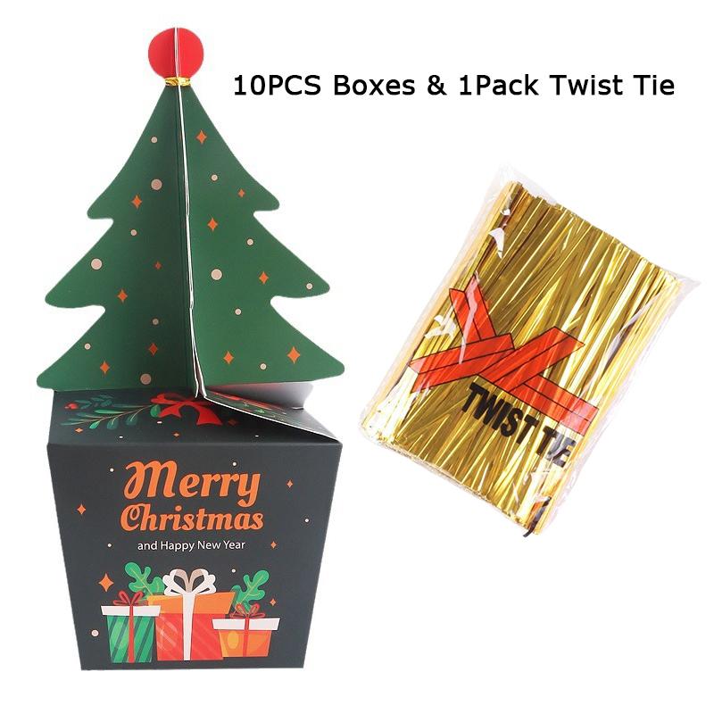 WTEMPO Xmas Christmas Tree Gift Boxes Festive Mini Presents Packaging Boxes DIY Foldable Empty Paper Boxes Perfect for Party Celebrations Decorations