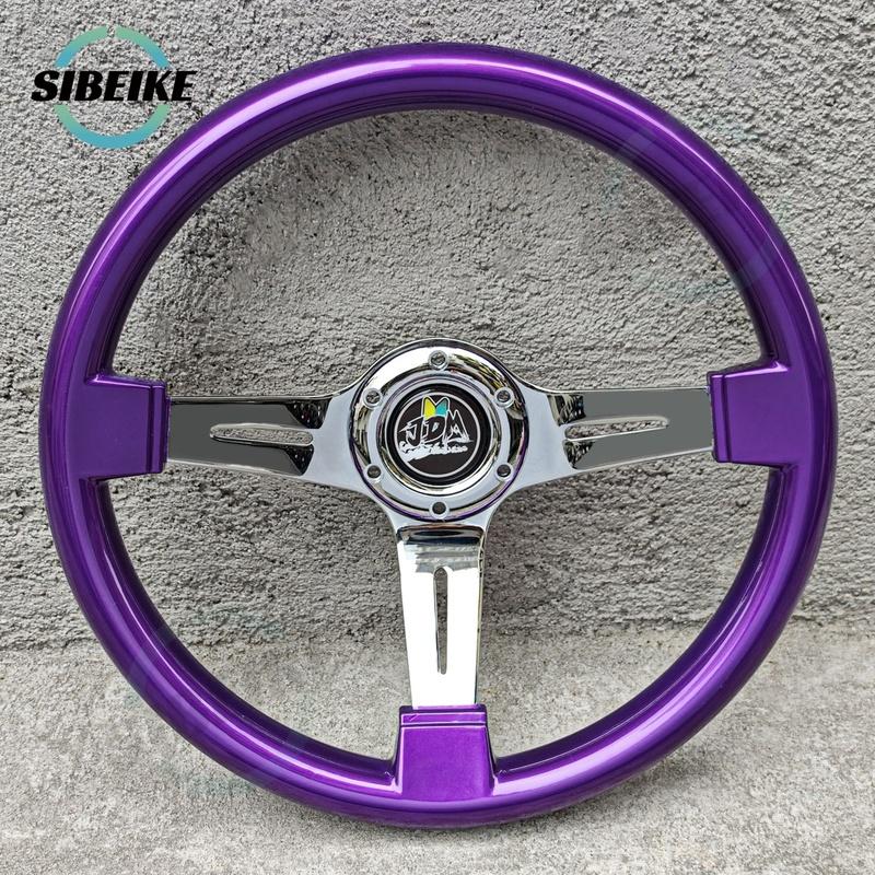 JDM Modified Car Purple ABS Steering Wheel Universal 14inch Deep Dish Racing Sports Steering Wheel Chrome Spoke