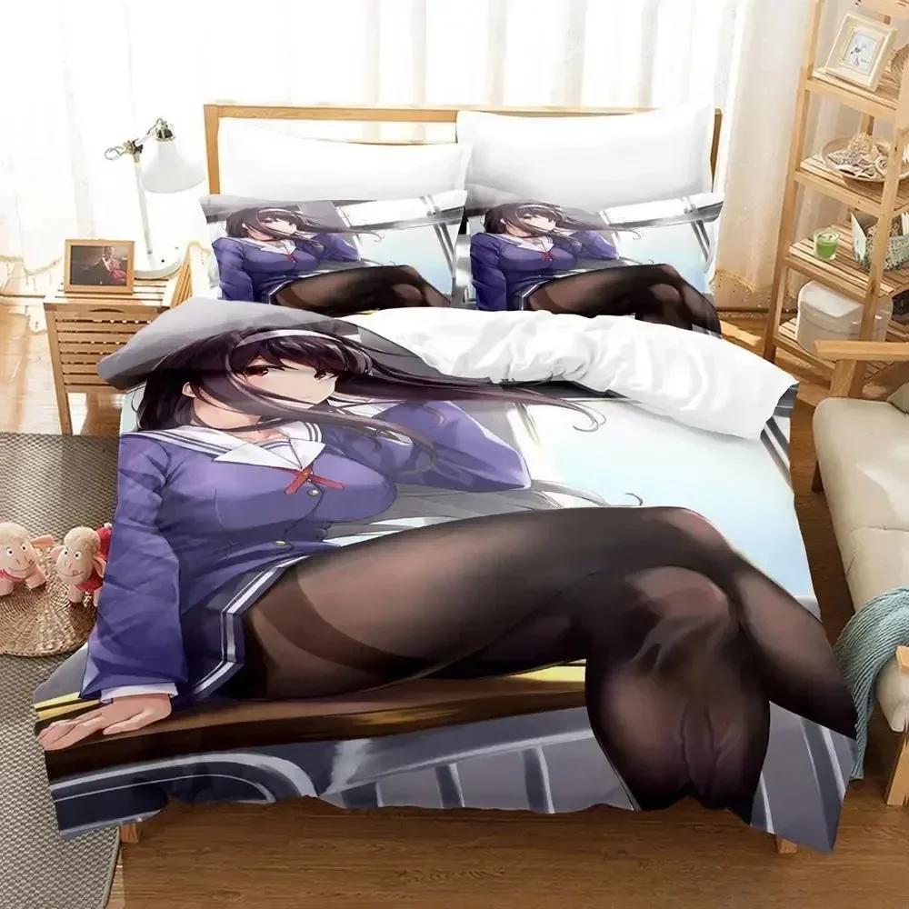 Utaha Kasumigaoka Bedding Set Cartoon Anime Three-piece Set Adult Kid Bedroom Duvet Cover Sets 3D Kawaii Girls Sexy Home Textile