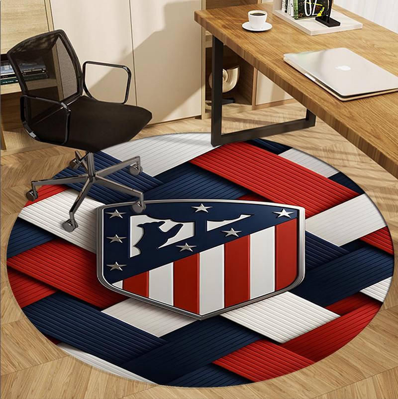 Atletico Madrid Pattern Round Rug, Indoor/Outdoor Mat, for Picnic, Gameroom, Bedroom, Office, Living Room, Home Decor Carpet, Birthday Gift