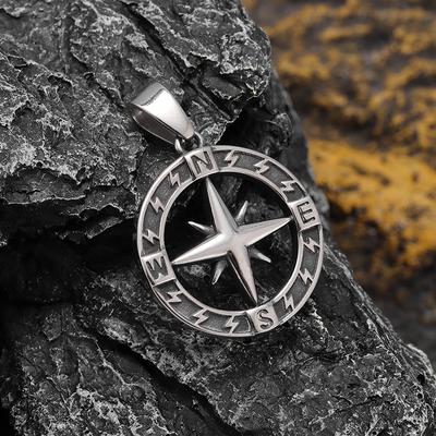 Popular Simple Compass Necklace Pendant Retro Personalized Compass Titanium Steel Pendant