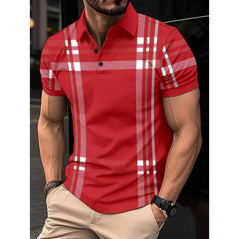 Summer Fashion Men's Striped POLO Shirt Lapel Button Down Men's Short Sleeve Street Trend Style Men's Top