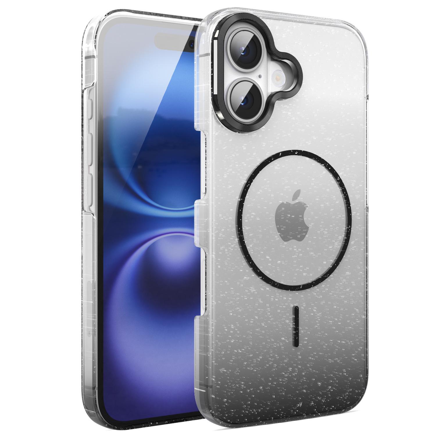 

Glittery Transparent Drop-Proof Magnetic Case for iPhone 13-17 Pro Max, Non-Yellowing 12/12 Pro чёрный