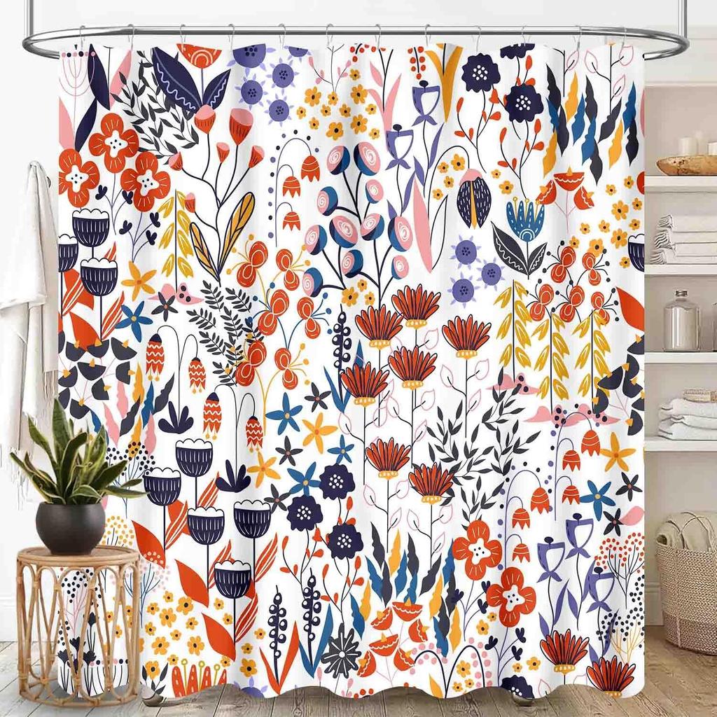 Boho Floral Shower Curtain for Bathroom,Colorful Mandala Tropical Flower Vibrant Ethnic Paisley Print Bohemian Unique Vintage
