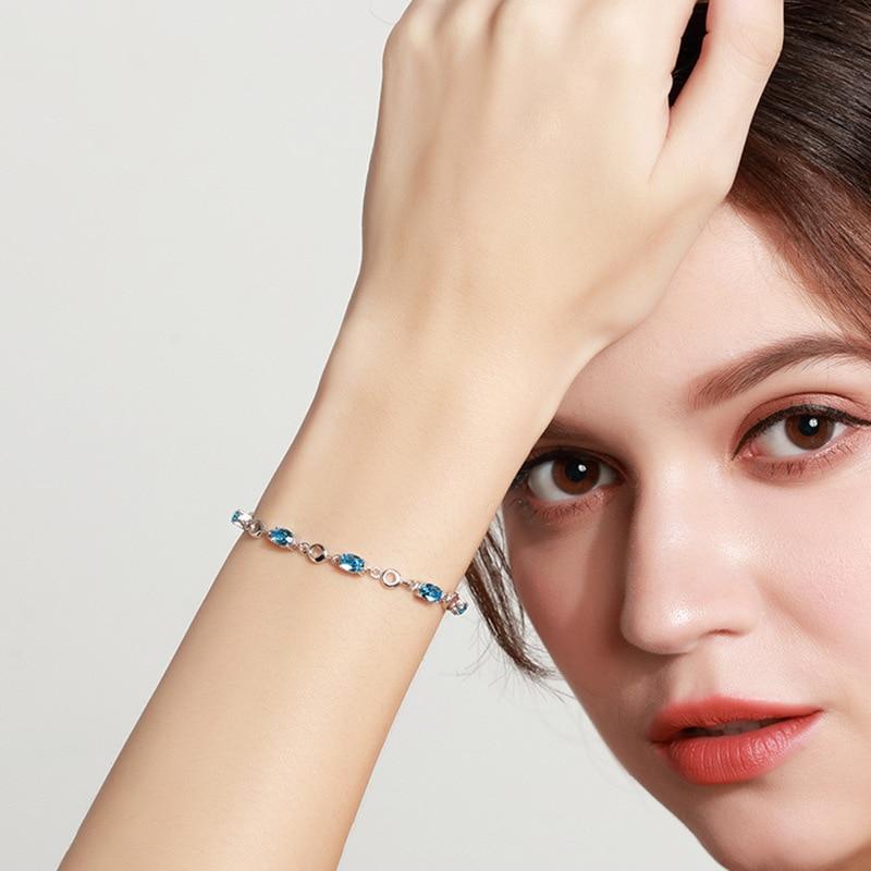 Women's Bracelet Silver/Topaz/Crystal 16 Cm Silver/Blue Elegant Fashion Jewelry