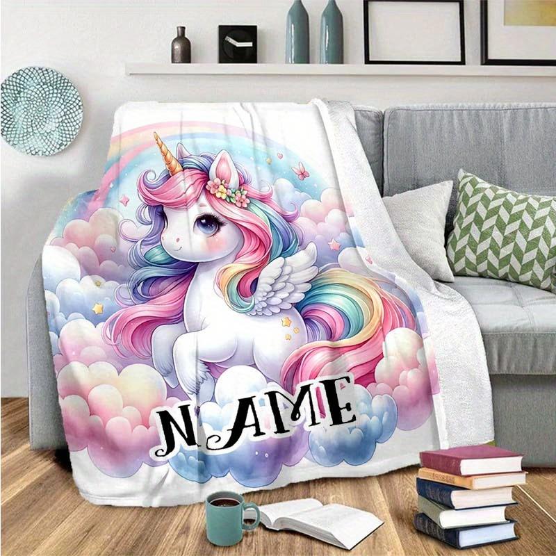 Unicorn Clouds Customize Your Name Blanket Warm Comfortable And Soft Blankets Are Suitable For Home Lunch Break Blanket Office Sofa Sofa Gift To