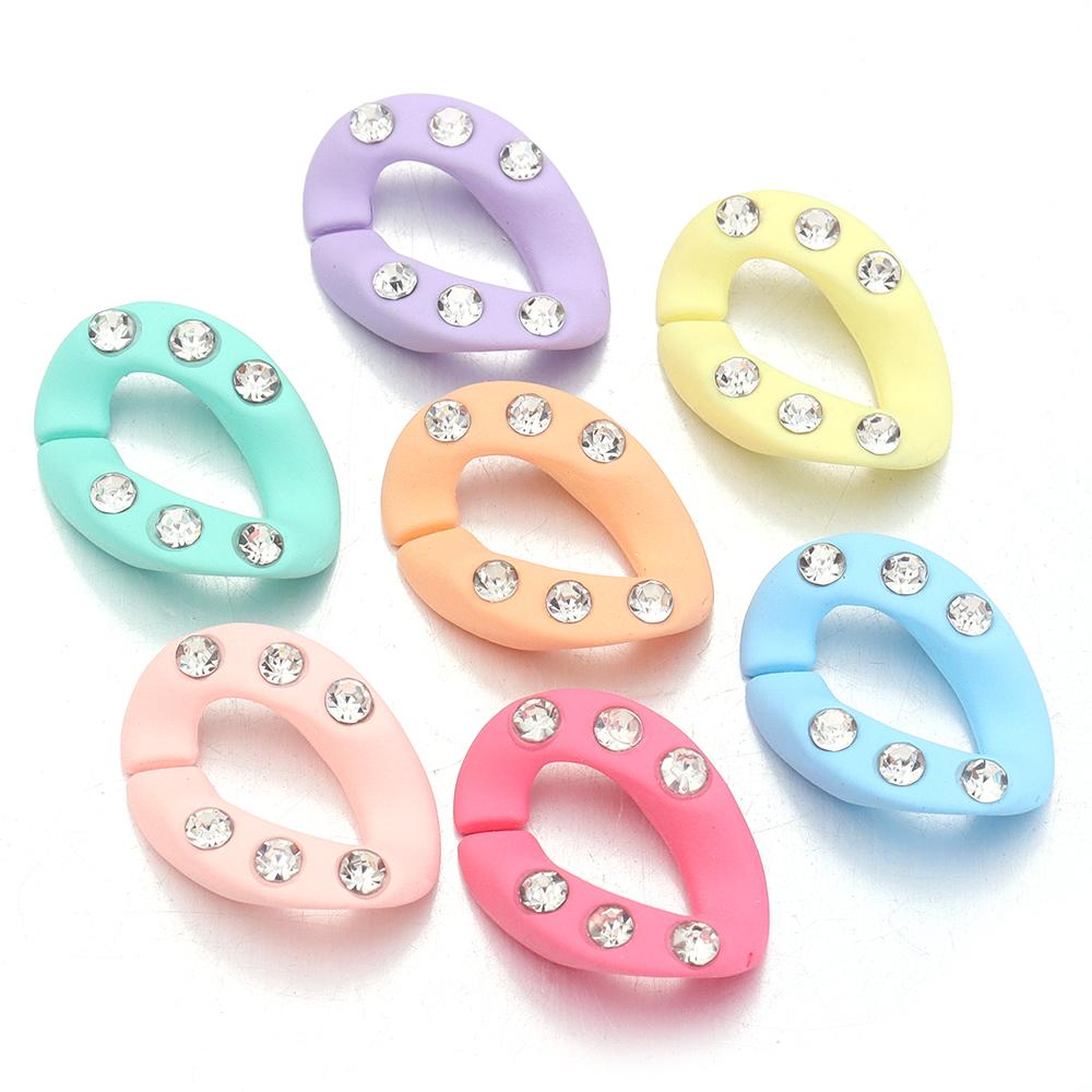 20pcs 19x14mm Acrylic Link Chain Clasp Colorful Open Buckle Beads Connector With Diamond For Jewelry Making Necklace Bag Chain