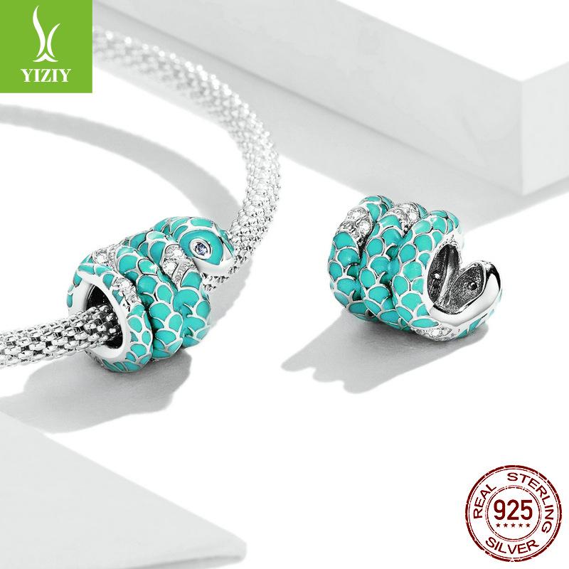 Electroplated Blue Snake Diy Bracelet Beaded, Retro Luxury Animal Bead Accessories Bsc576