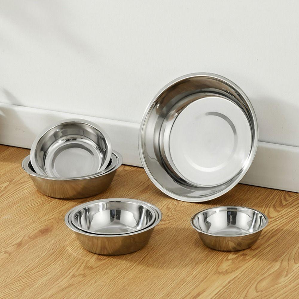 Dog Feeding Bowl Large Capacity Dog Bowl Stainless Steel Silver Cat Feeder Non-rust Pet Food Container Indoor