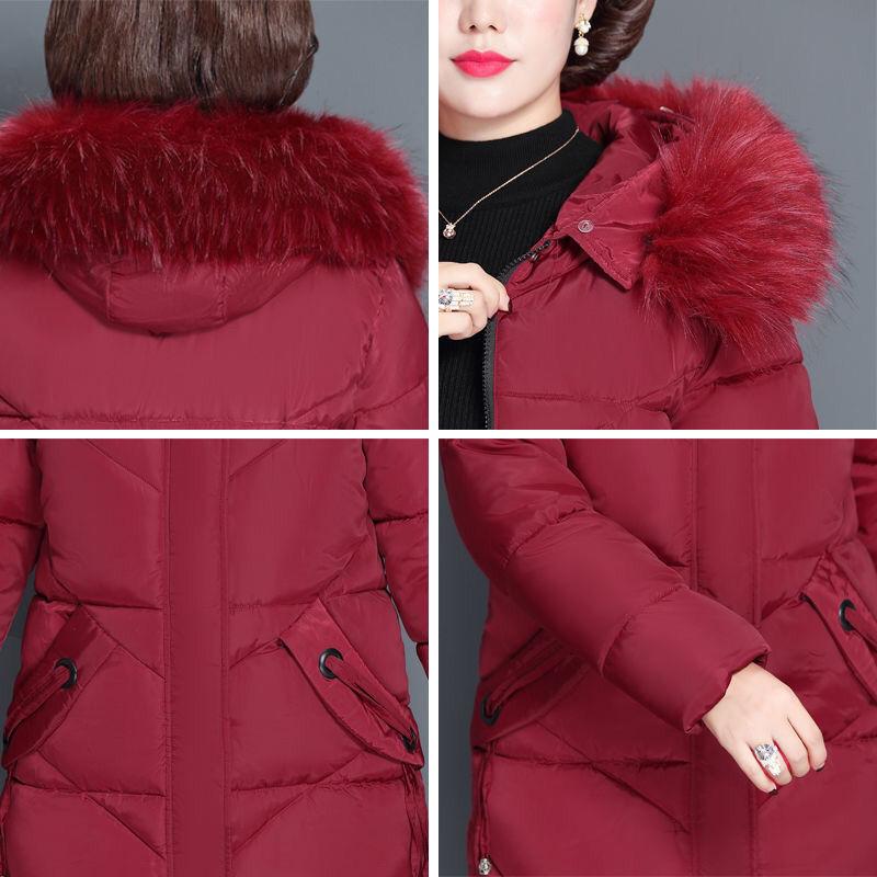 Women Colorful Fur Collar Long Winter Jacket Hooded Down Cotton Coat Thick Warm Jacket Cotton Padded Wadded Parkas
