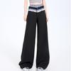 Plaid Patchwork Lace Double Waistband Wide-Leg Pants for Women - New 2025 Spring/Autumn Casual Long Pants