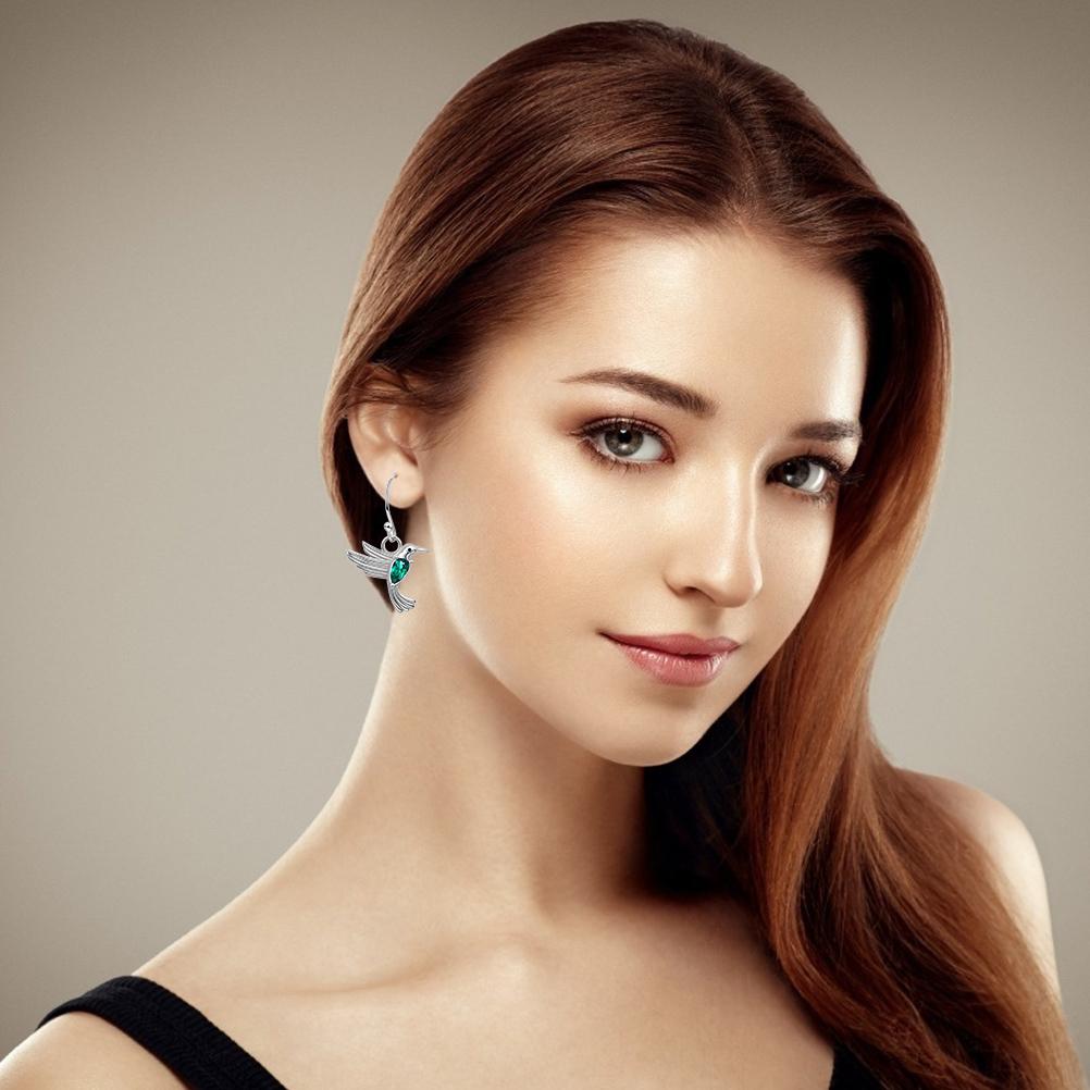 Fashion Flying Hummingbird Earrings with Green Crystal Silver Earrings Zircon Bird Earrings Jewelry Gift for Girls Women