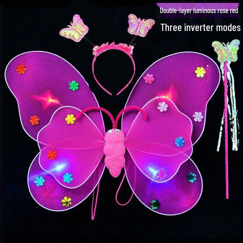 Girls' Luminous Butterfly Wings & Light-Up Fairy Wand Dress-Up Set