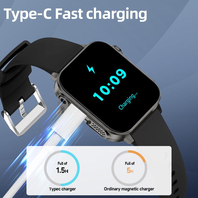 New Type-C Fast Charging Smart Watch Men 1.83-Inch HD Bluetooth Call Heart Rate 100+ Sport Waterproof Smartwatch Women