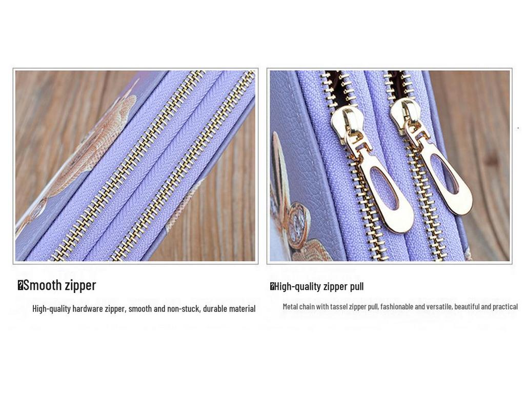 Women's Double Zipper Leather Clutch Wallet: Stylish Long Wallet & Phone Bag with Large Capacity & Coin Purse