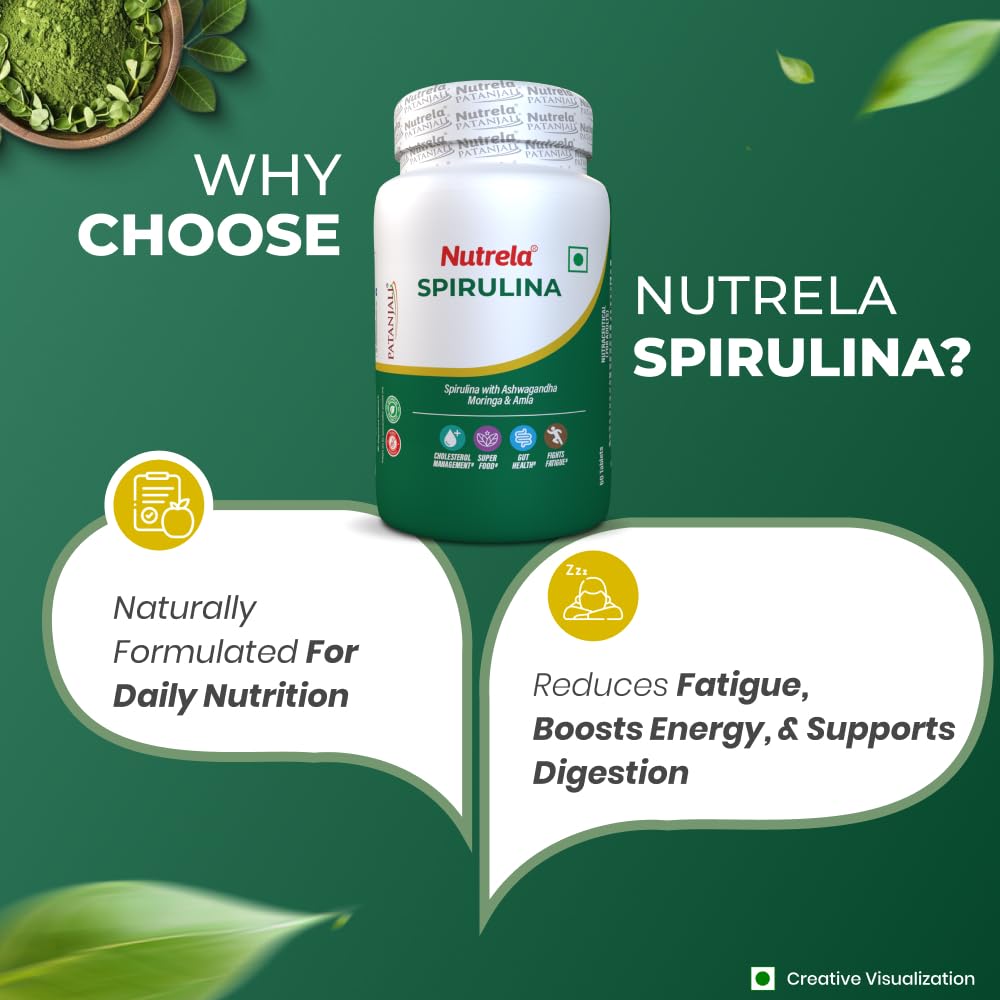Nutrela Nutrition Spirulina 60 Tablets Pack | High-Protein Superfood For Energy, Immunity & Vegan Health