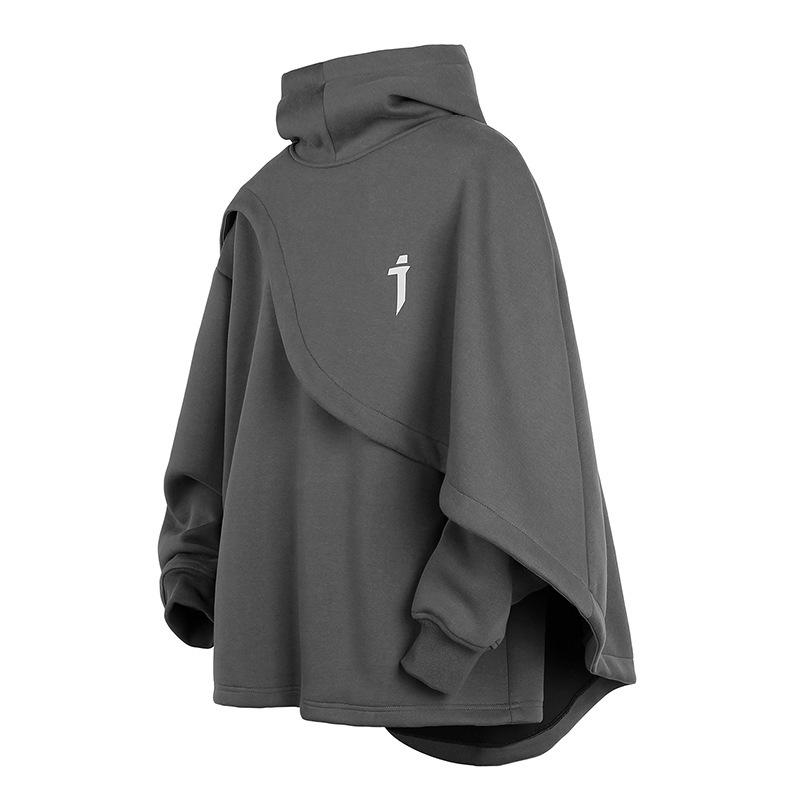 

Autumn 2026 Trend: Unisex High Neck Cloak Sweatshirt - Loose Casual Hooded Pullover M серый