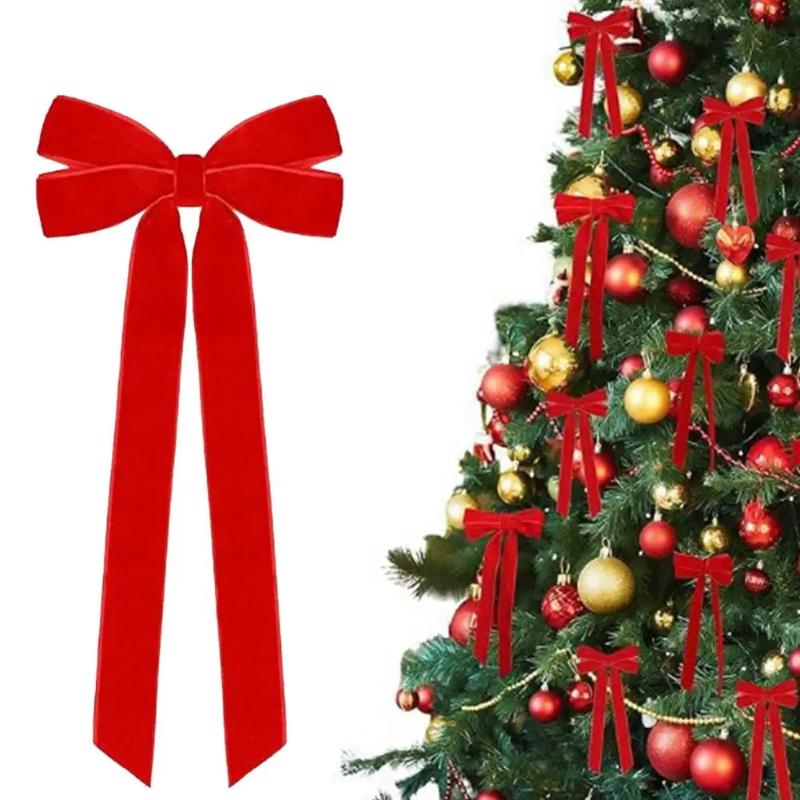 

10 шт. Банты на елку из красного бархата - Праздничные бантики из ленты для праздничных венков, украшений и деревенских поделок с глянцевой отделкой красный
