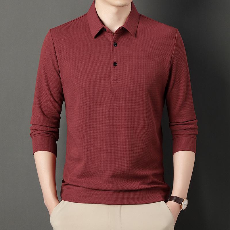 

Men s Sense of Advanced Autumn Waffle Long Sleeve T-shirt Men s POLO Shirt Solid Color Casual Men s Lapel Men s Wear. XXXXL