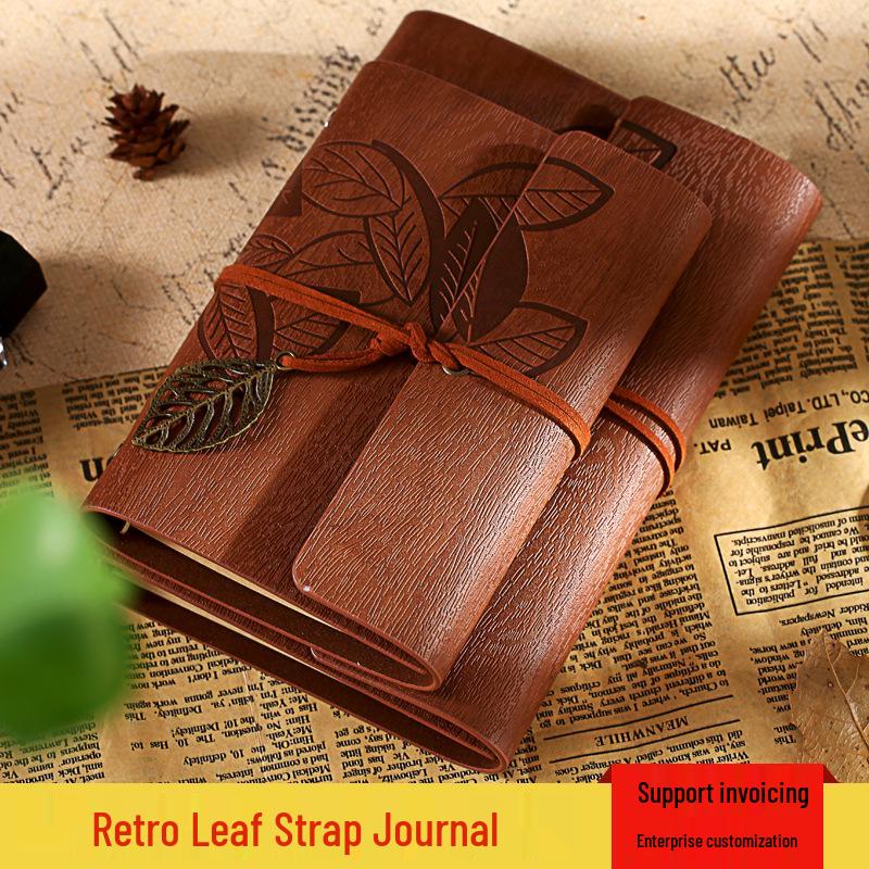 Retro Leaf Creative Diary: Cowhide Paper Gift Set for Students & Teachers - Convenient Sketch Notebook