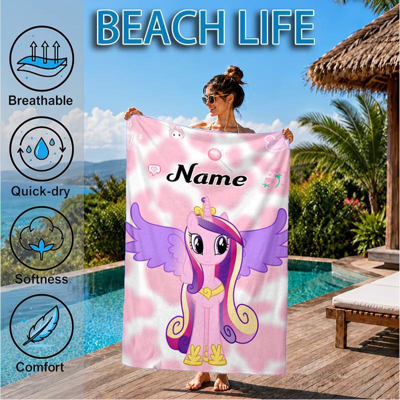 Custom Name Pony Friends Forever Beach Towel Microfiber Beach Towel, Lightweight and Quick-Dry, for Summer Travel, Swimming Pool Gift