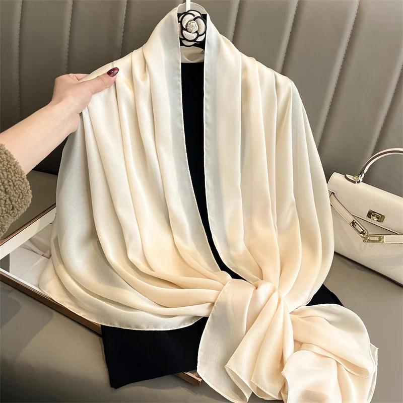 Solid Silk Scarf Women Fashion Quality Soft Scarves Female Shawls Foulard Bandana Beach Cover-Ups Wraps