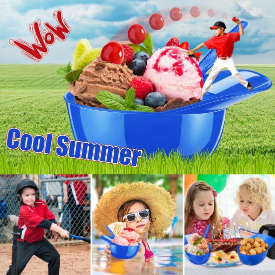 12 Sets Baseball Helmet Ice Cream Bowls with Spoons Reusable BPA Free Mini Dessert Cups Sundae Bowls Parfait Cups Appetizer Cups Birthday Party