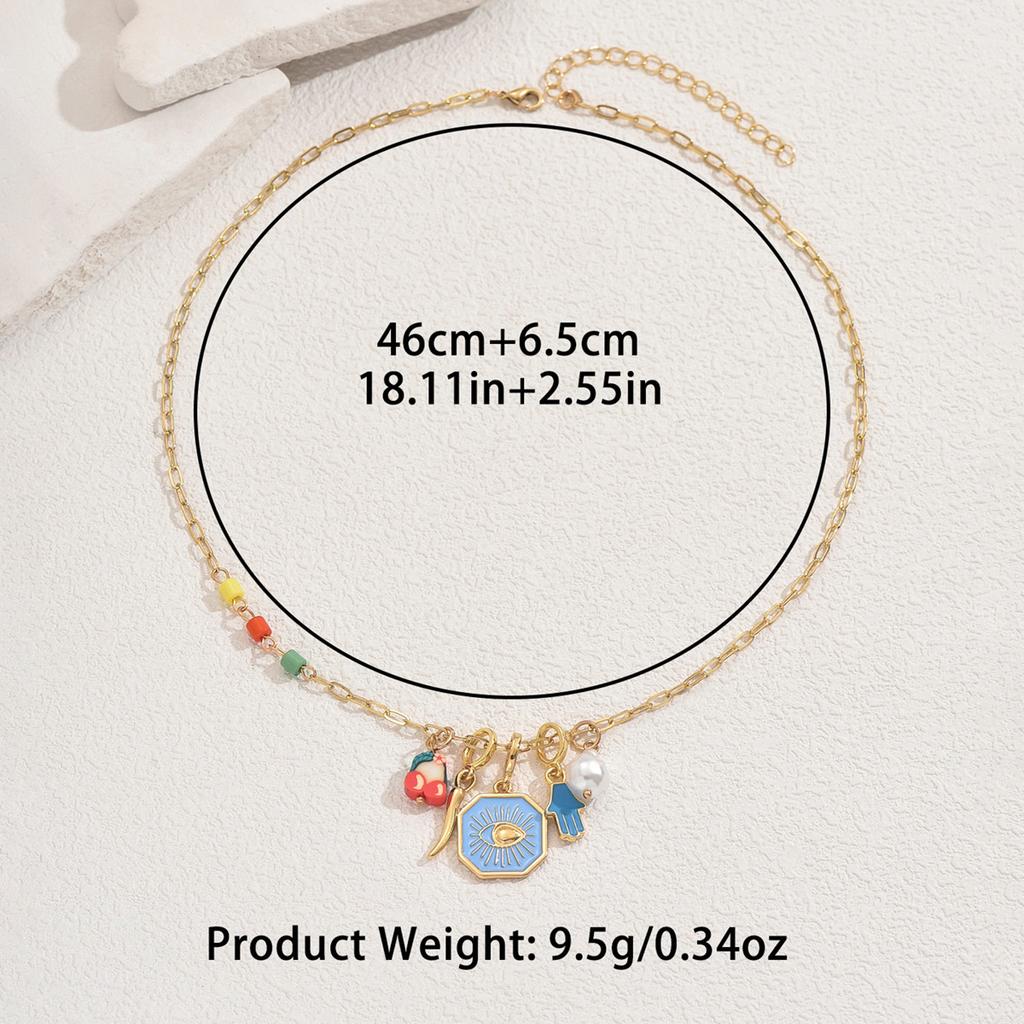 Hot Sale Women's Necklace Personality Devil's Eye Dripping Oil Design Pearl Pendant Chain Versatile Items