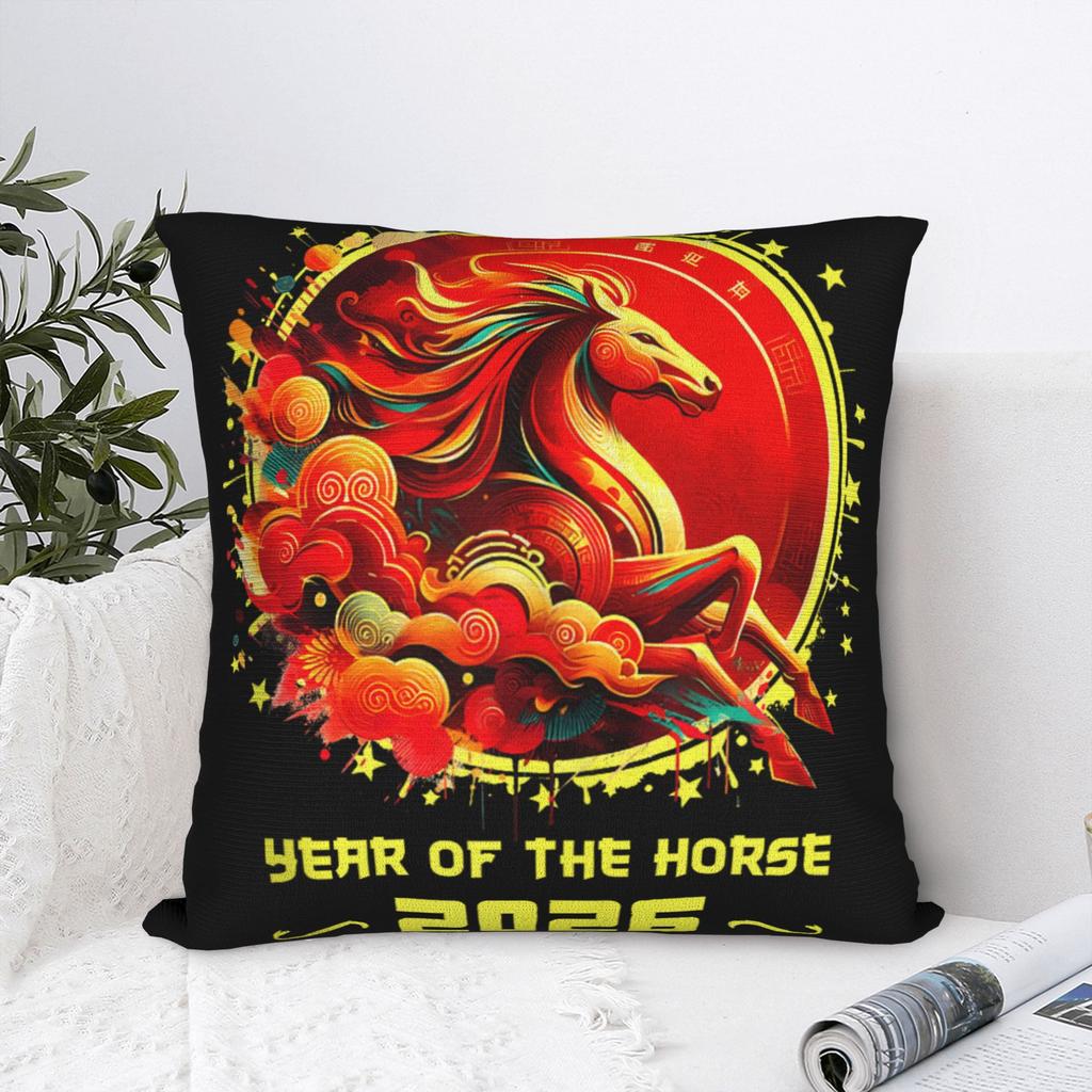 Year Of Horse Chinese Zodiac Lunar New Year Pillow Case Novelty Pillow Cover Design Pillowcases For Living Room Bed Chair
