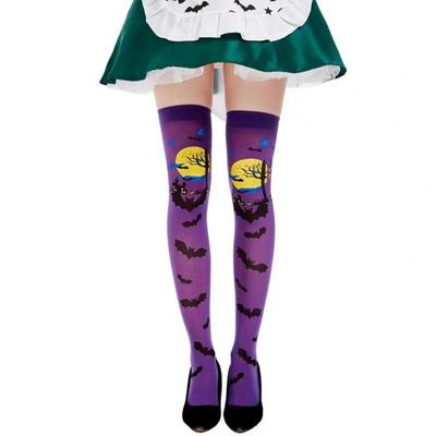 1Pair Women Thigh High Stockings Witch Pattern Over-knee Length Stretchy Long Socks Halloween Costumes Cosplay Accessories Socks